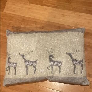 Gray and Cream Holiday Reindeer Pillow